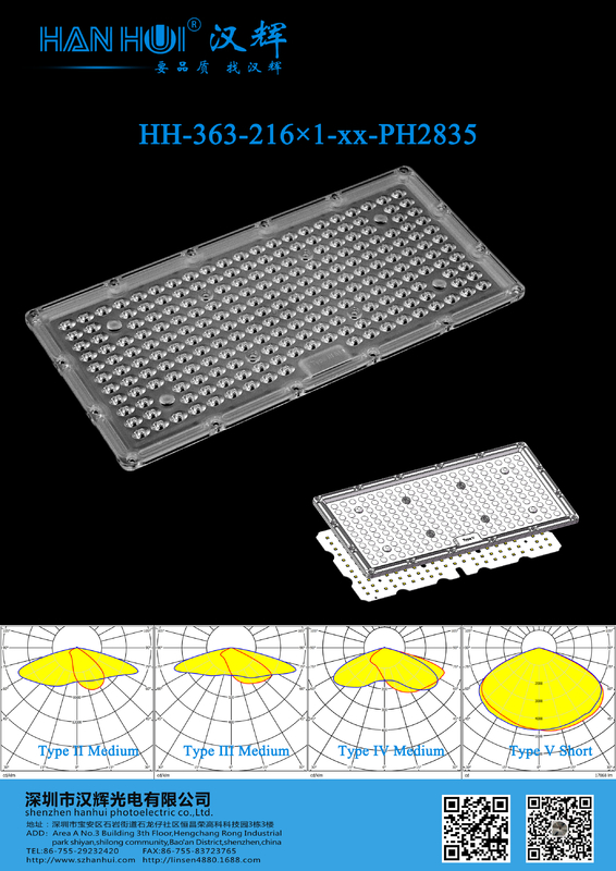 216x1 2835 LED Street Light Lens 292.2x141.5mm 92% Transmittance